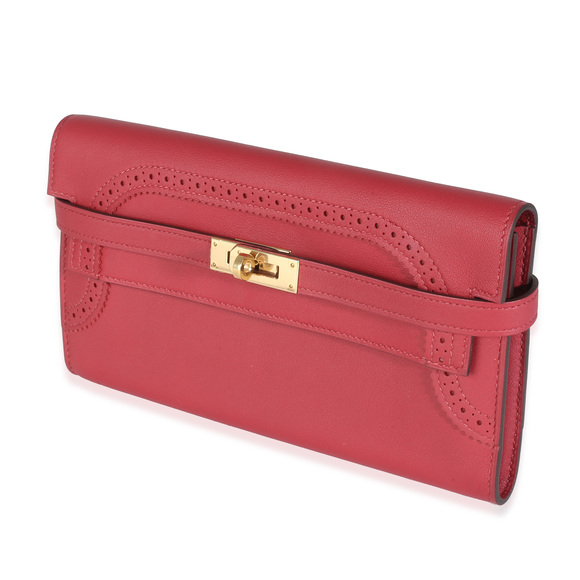 Hermès Rouge Grenat Swift Ghillies Kelly Longue Wallet GHW - Picture 4 of 7